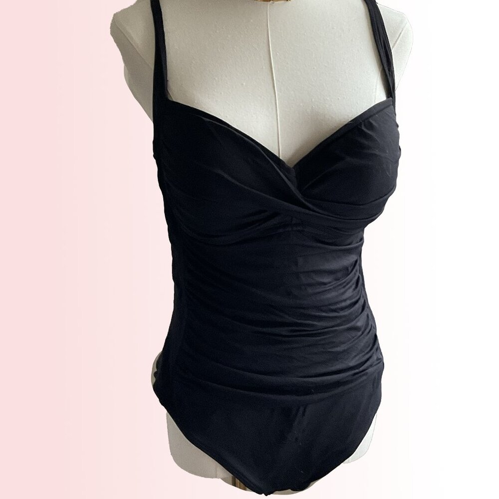 La Blanca black one piece ruched swimsuit